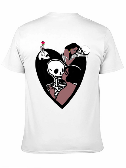 Camiseta Negra con Diseño Romántico de Calaveras