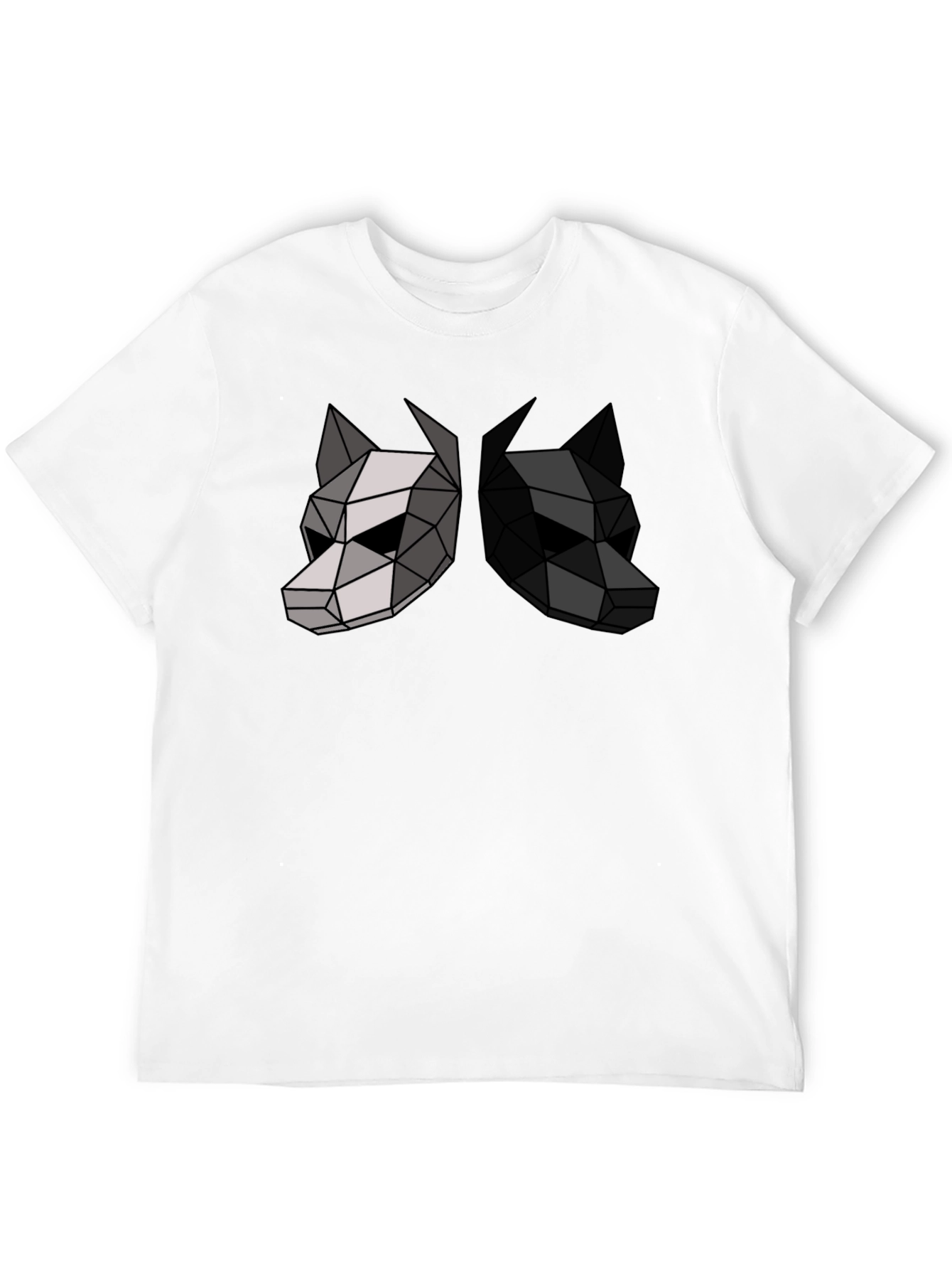 Camiseta Negra con Diseño Geométrico de Dos Lobos
