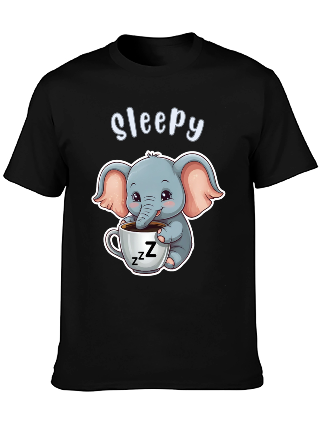 Camiseta Negra con Elefante Adorable Sleepy