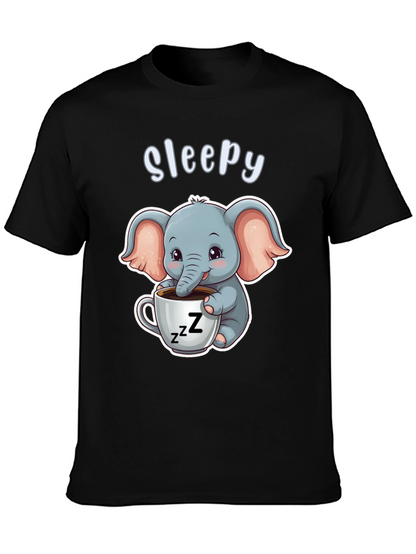 Camiseta Negra con Elefante Adorable Sleepy