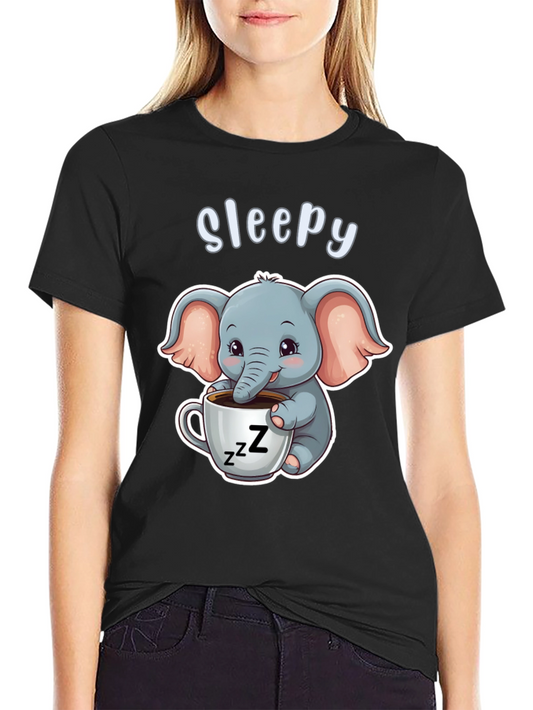 Camiseta Negra con Elefante Adorable Sleepy