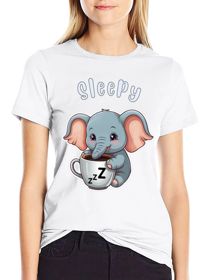 Camiseta Negra con Elefante Adorable Sleepy
