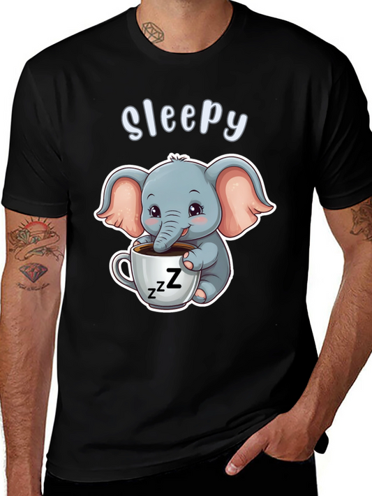 Camiseta Negra con Elefante Adorable Sleepy