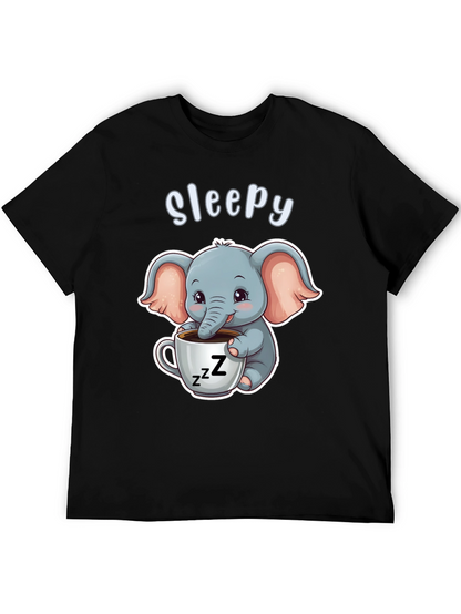 Camiseta Negra con Elefante Adorable Sleepy