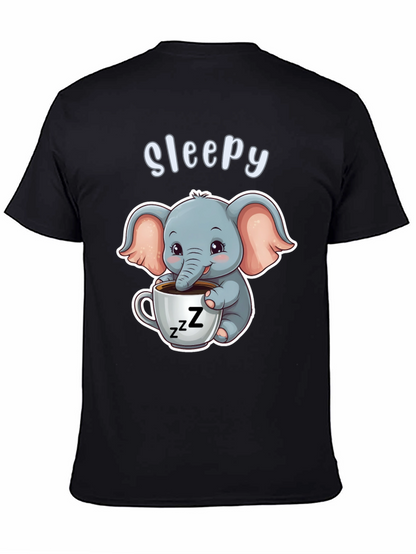 Camiseta Negra con Elefante Adorable Sleepy