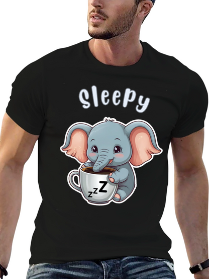 Camiseta Negra con Elefante Adorable Sleepy