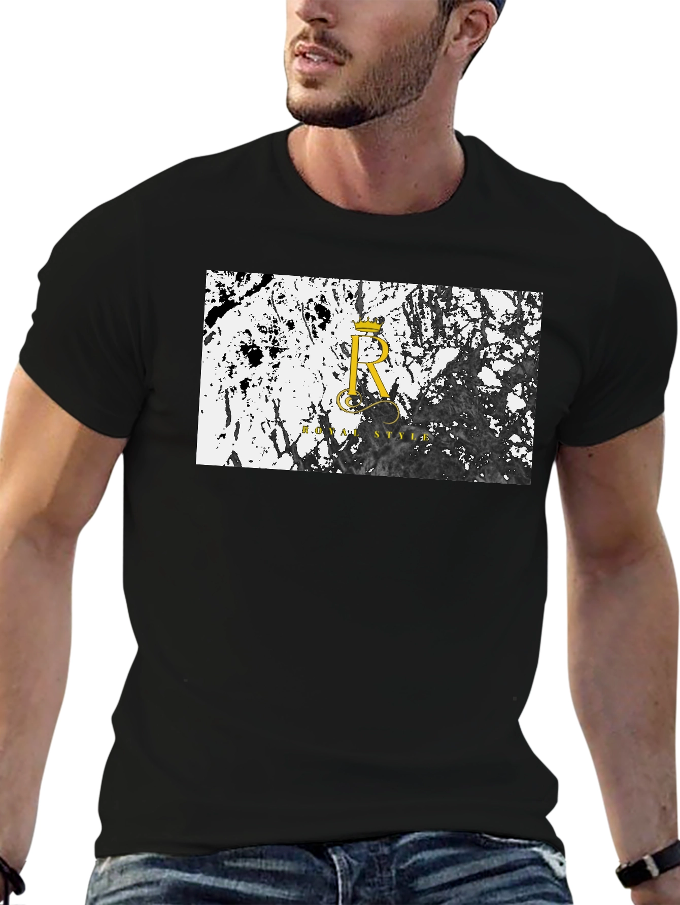 Camiseta Negra Royal Style - Diseño Abstracto