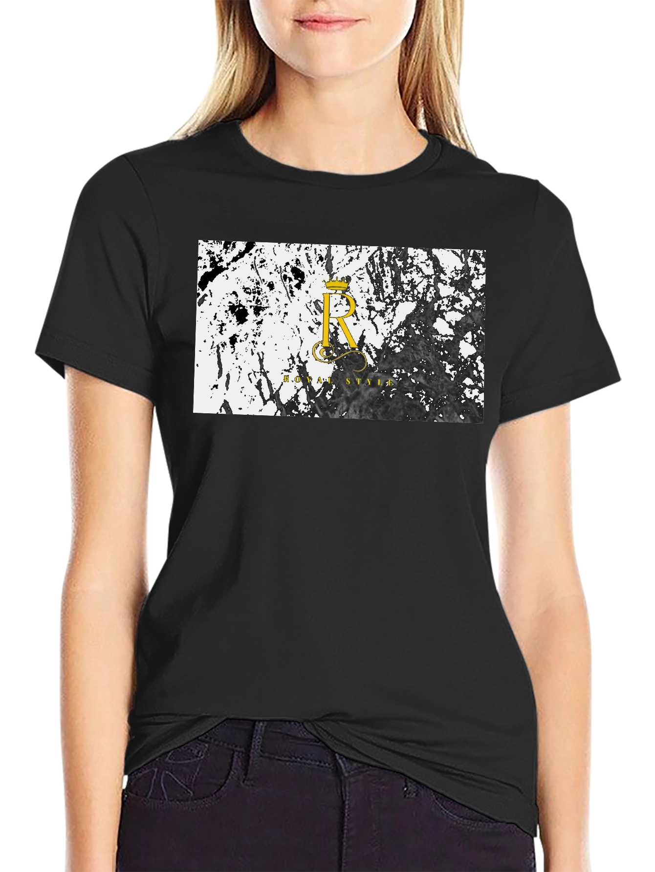 Camiseta Negra Royal Style - Diseño Abstracto