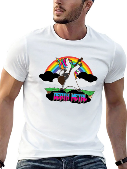 Camiseta Negra Unicornio Metalero con Arcoíris