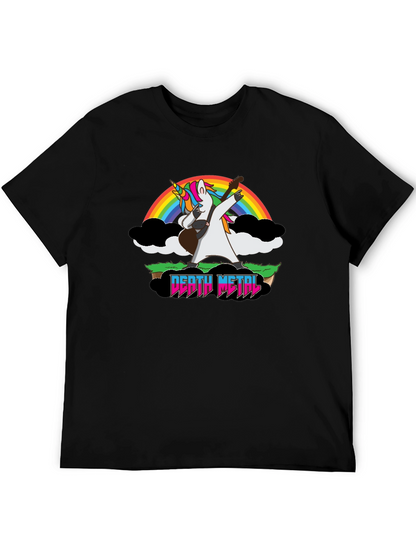 Camiseta Negra Unicornio Metalero con Arcoíris