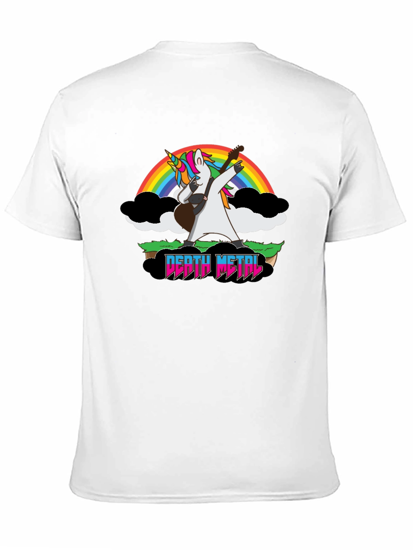 Camiseta Negra Unicornio Metalero con Arcoíris