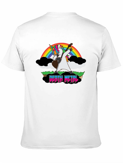 Camiseta Negra Unicornio Metalero con Arcoíris