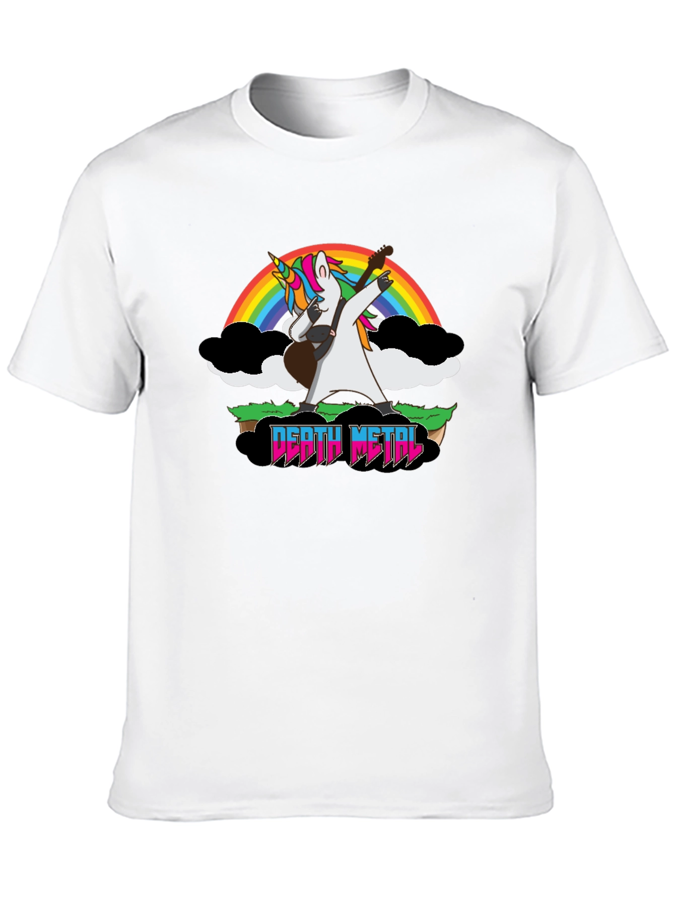 Camiseta Negra Unicornio Metalero con Arcoíris