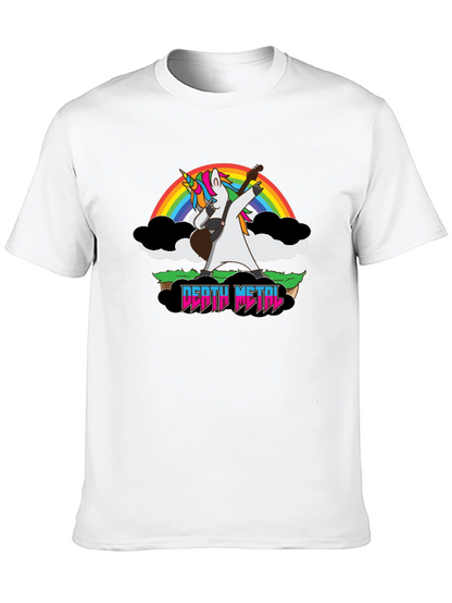 Camiseta Negra Unicornio Metalero con Arcoíris