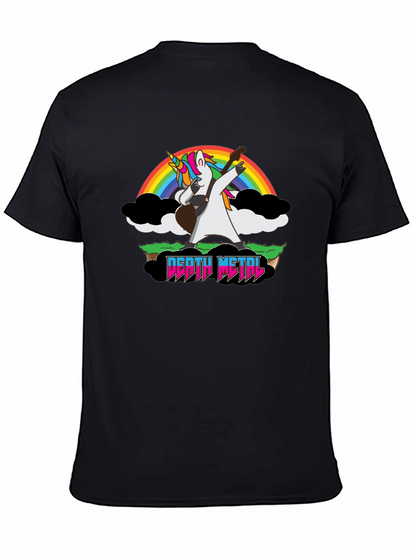 Camiseta Negra Unicornio Metalero con Arcoíris