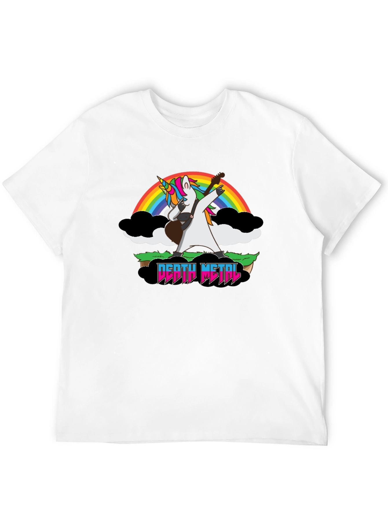 Camiseta Negra Unicornio Metalero con Arcoíris
