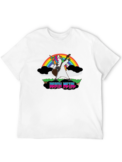 Camiseta Negra Unicornio Metalero con Arcoíris