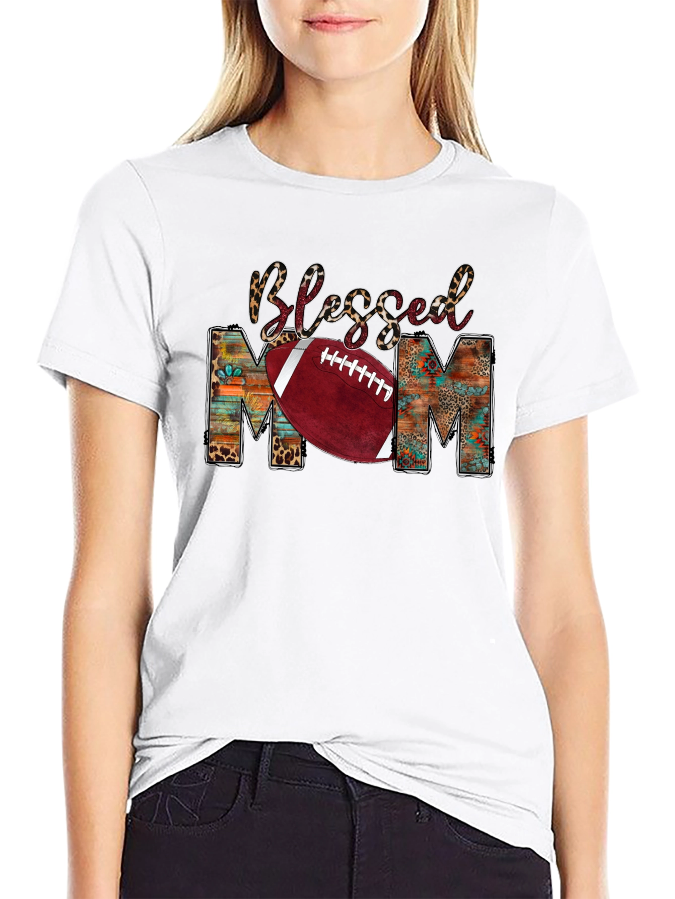 Camiseta Negra Blessed Mom Fútbol Americano