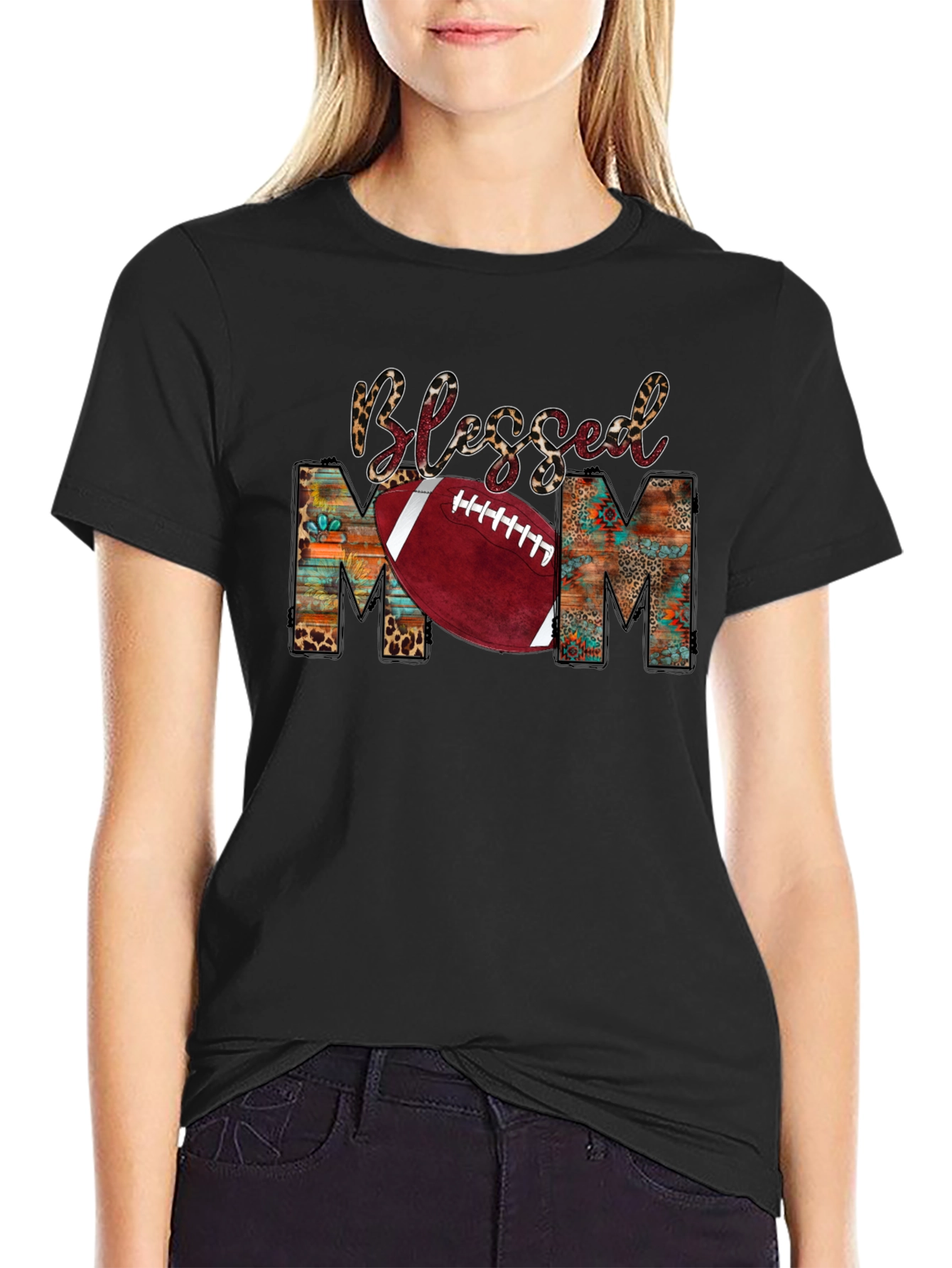 Camiseta Negra Blessed Mom Fútbol Americano