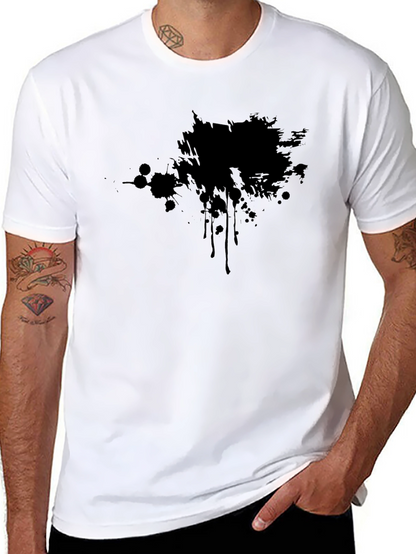 Camiseta Negra Estampada con Mancha Abstracta