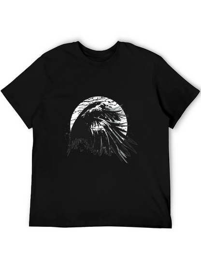 Camiseta Negra Cuervo Abstracto Estilo Grunge