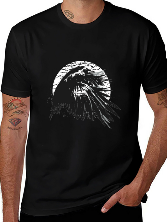 Camiseta Negra Cuervo Abstracto Estilo Grunge