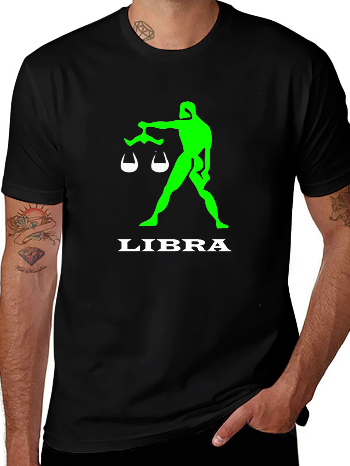 Camiseta Negra Libra Signo Zodiacal Verde