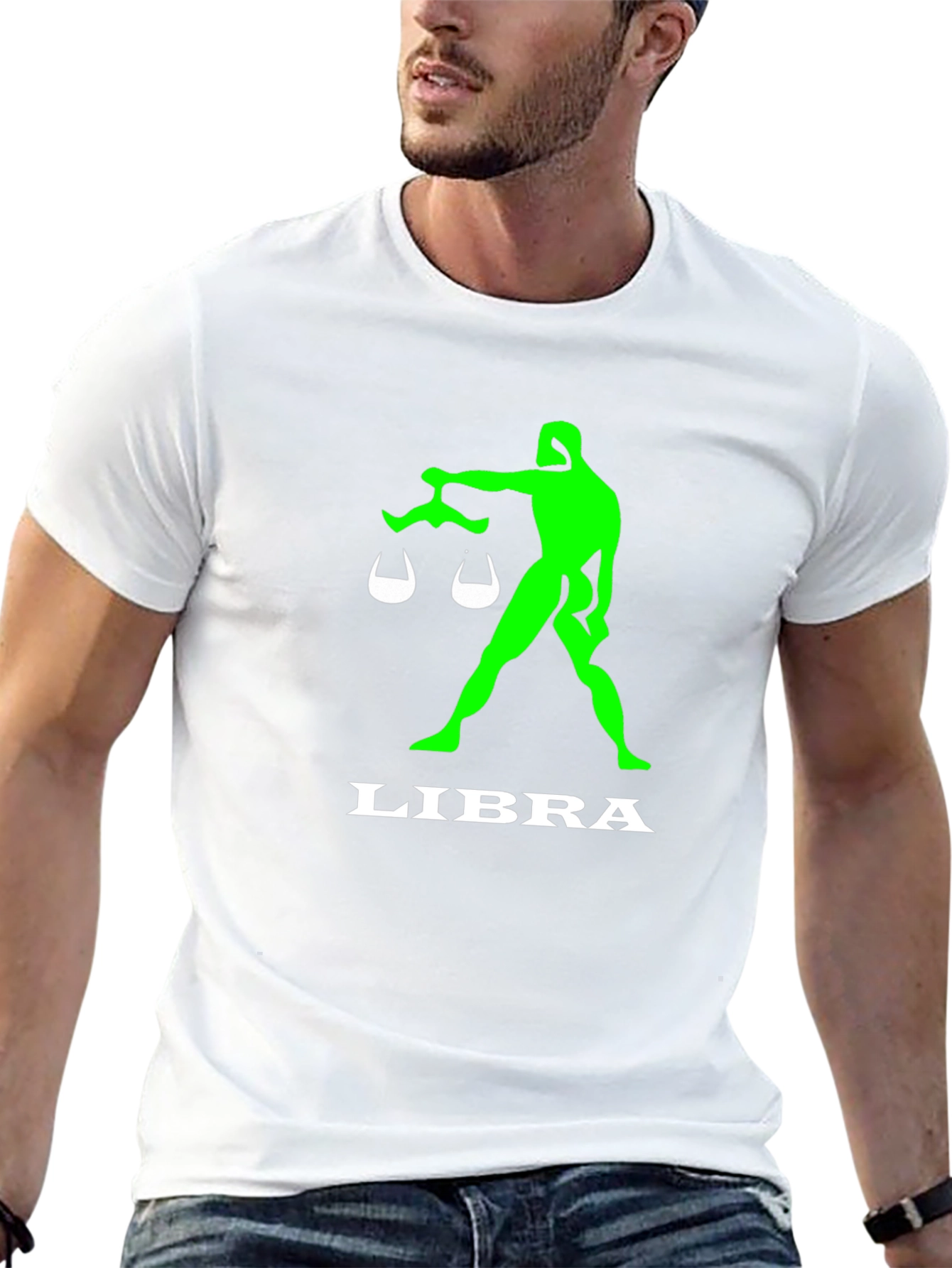 Camiseta Negra Libra Signo Zodiacal Verde