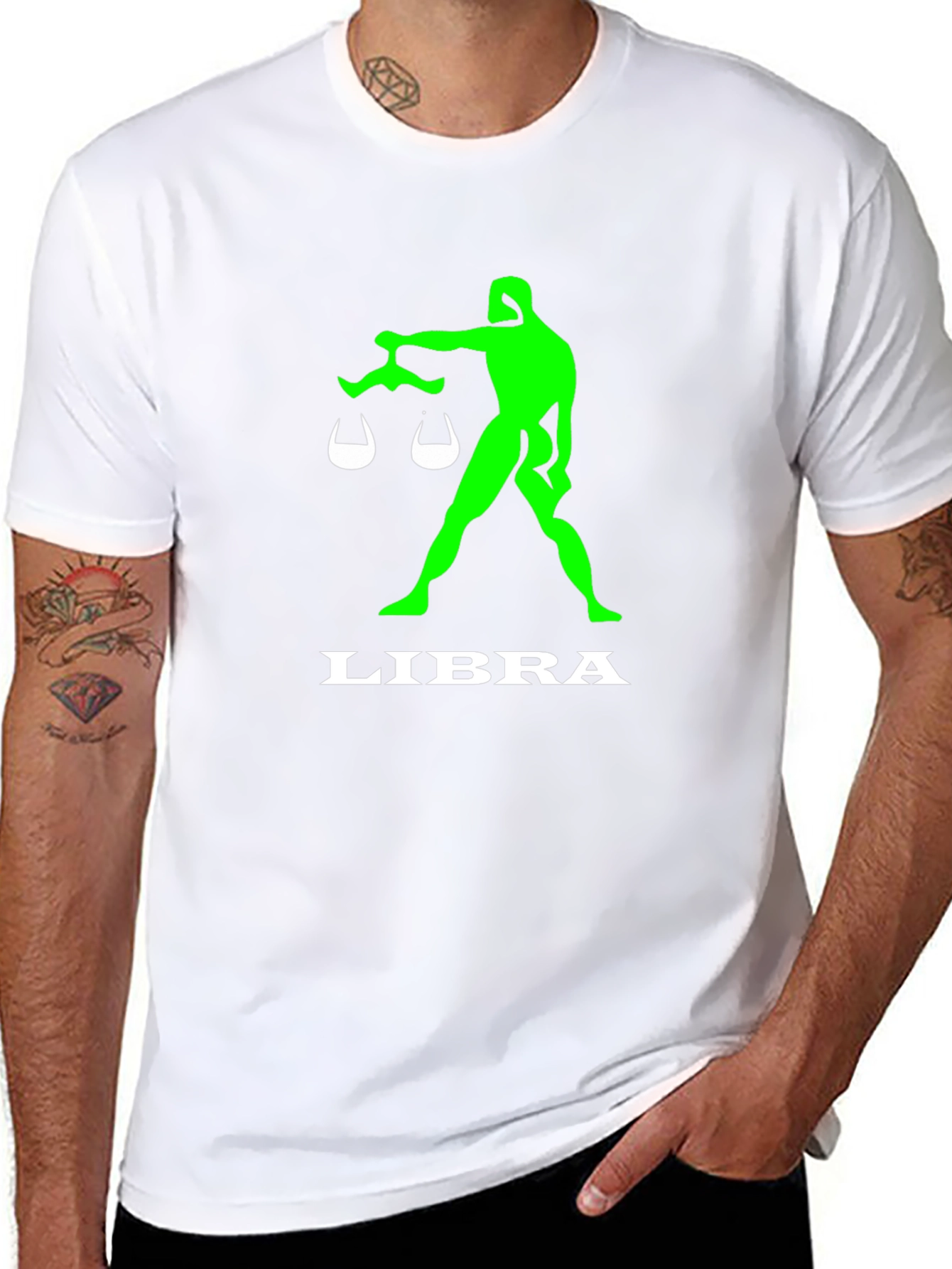 Camiseta Negra Libra Signo Zodiacal Verde