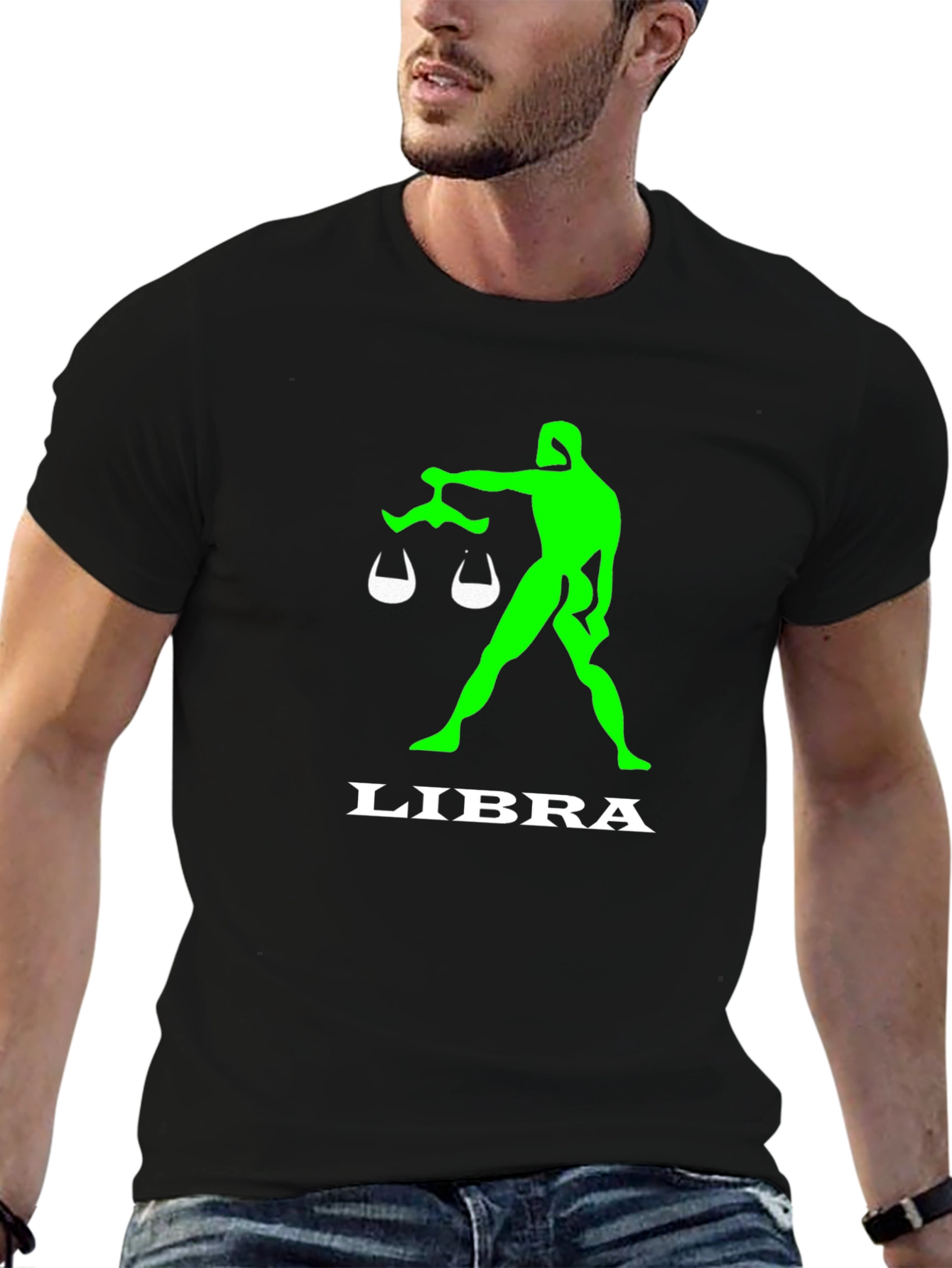 Camiseta Negra Libra Signo Zodiacal Verde