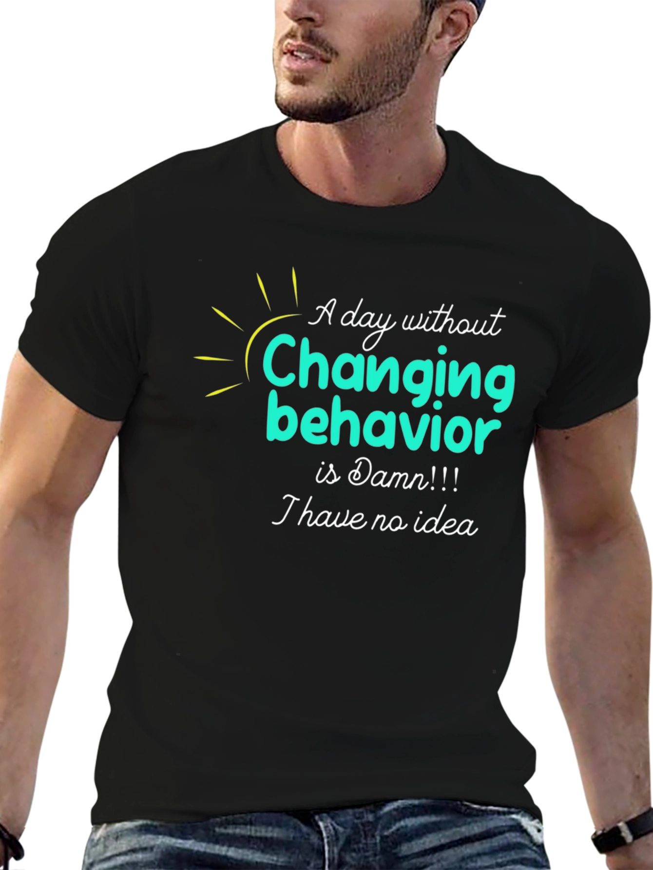 Camiseta Negra con Diseño Gráfico Changing Behavior