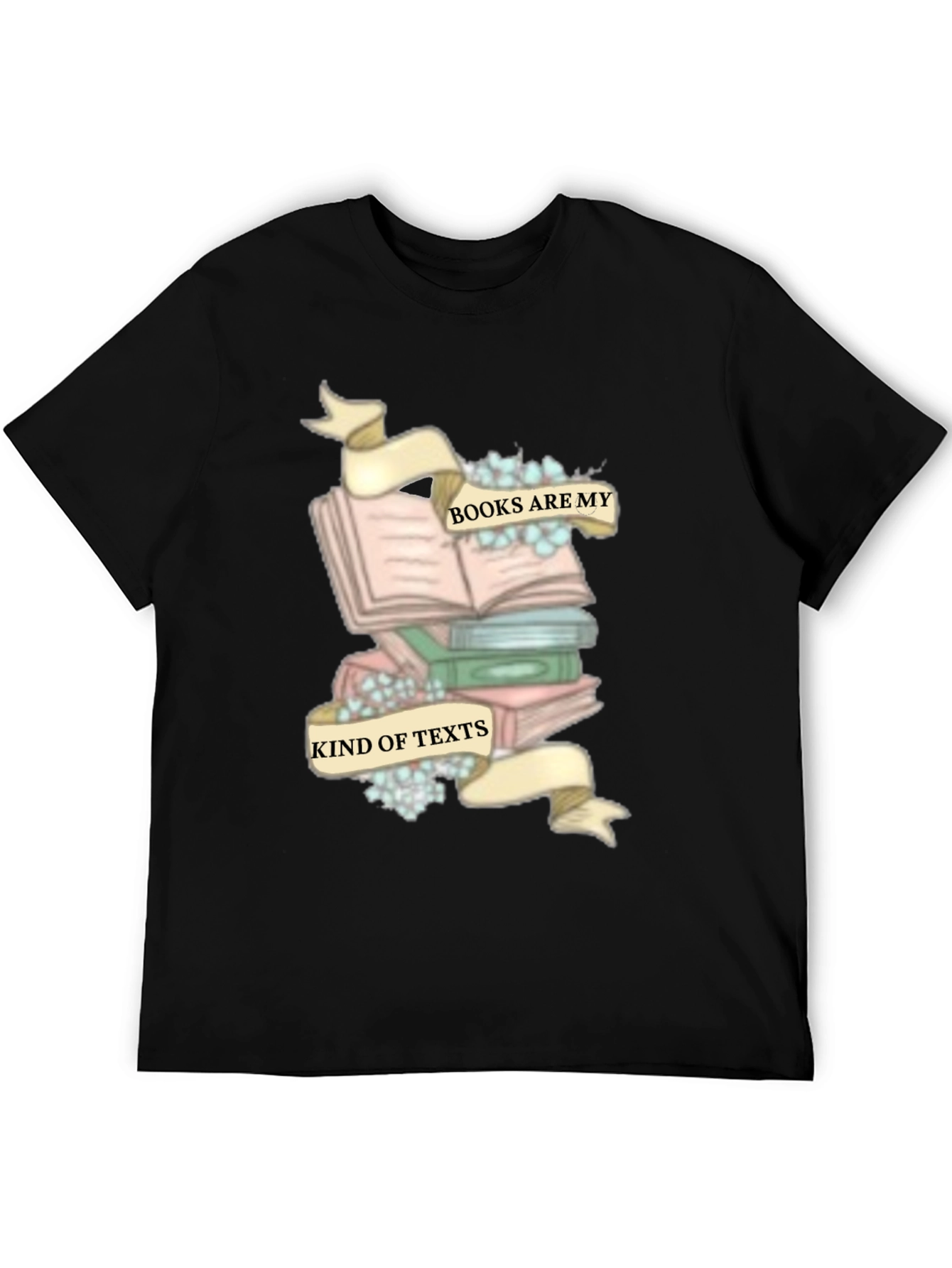 Camiseta Negra con Diseño de Libros y Frase Literaria