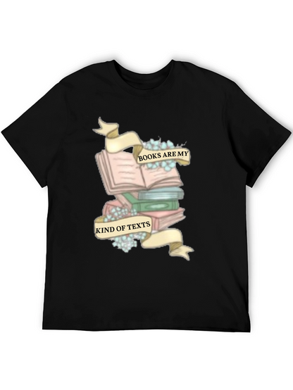 Camiseta Negra con Diseño de Libros y Frase Literaria