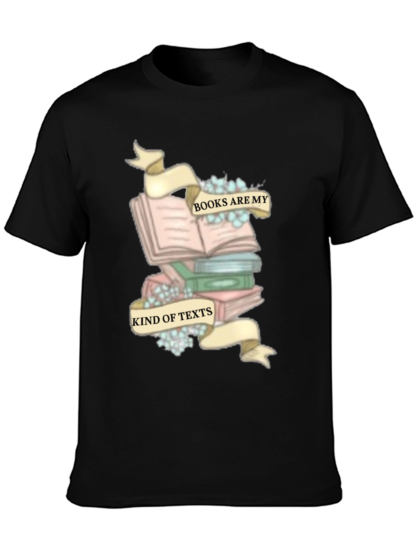 Camiseta Negra con Diseño de Libros y Frase Literaria