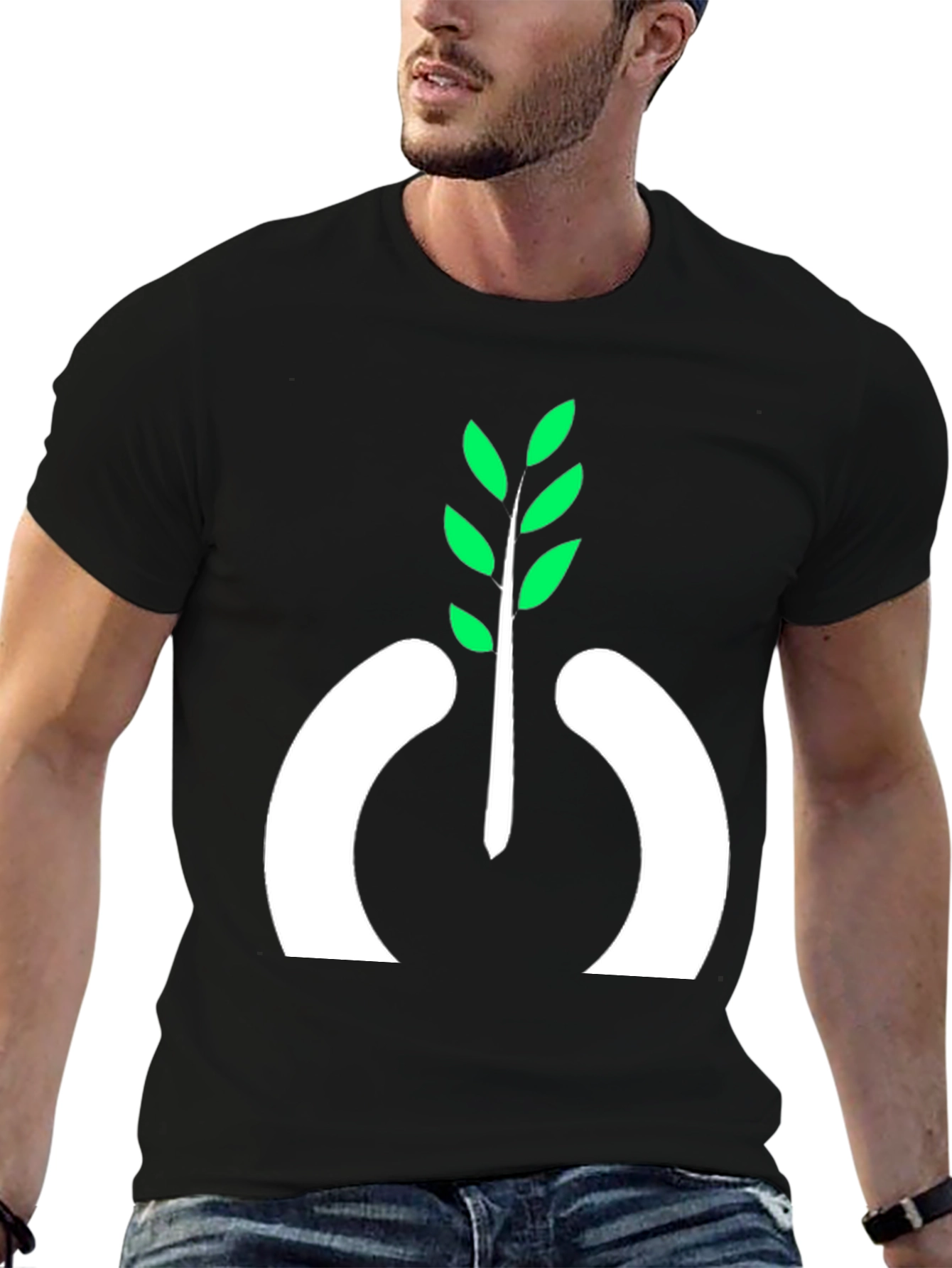 Camiseta Negra con Diseño de Planta Abstracta