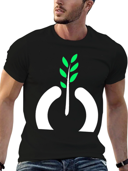 Camiseta Negra con Diseño de Planta Abstracta