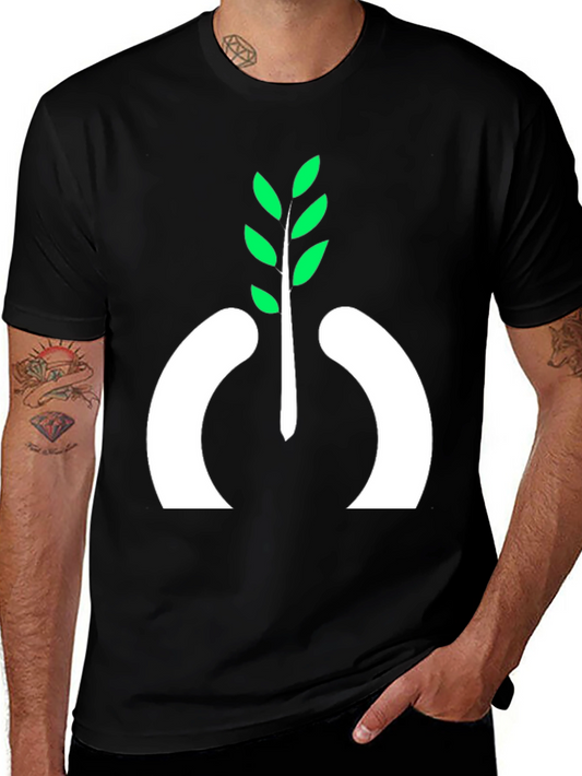 Camiseta Negra con Diseño de Planta Abstracta