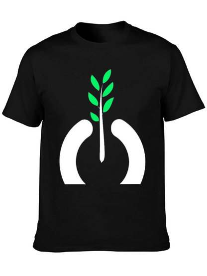 Camiseta Negra con Diseño de Planta Abstracta