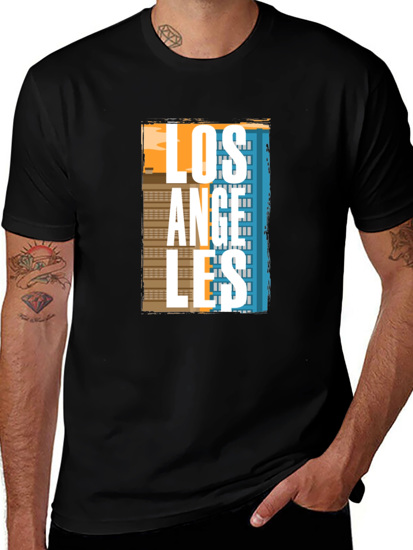 Camiseta Negra Estampado Los Ángeles