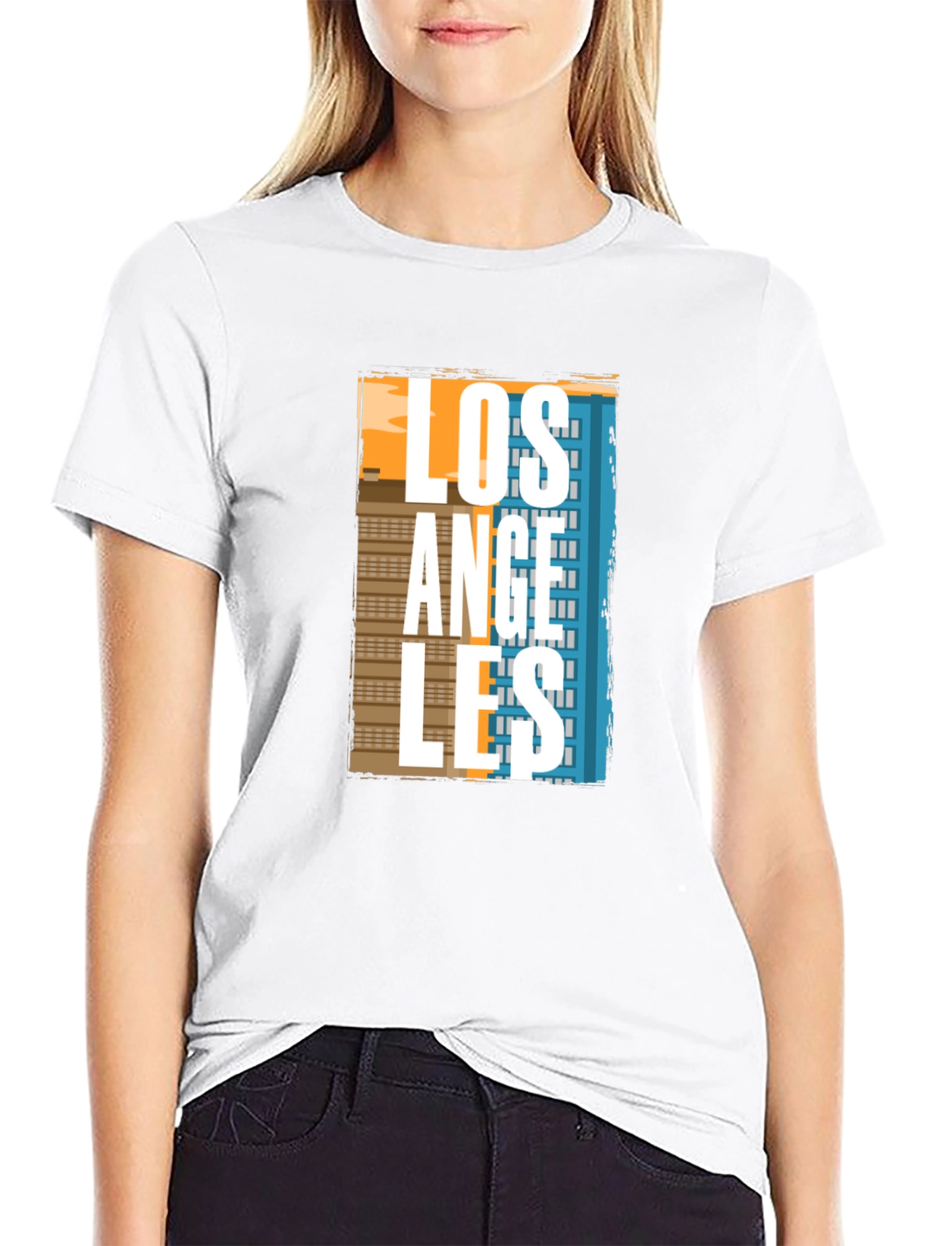 Camiseta Negra Estampado Los Ángeles