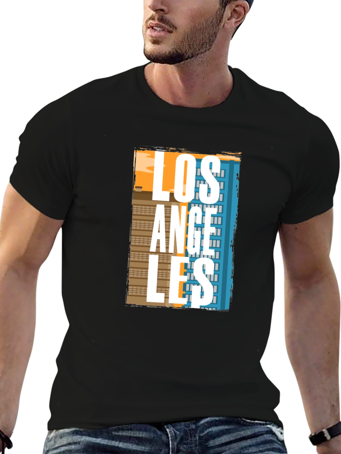 Camiseta Negra Estampado Los Ángeles