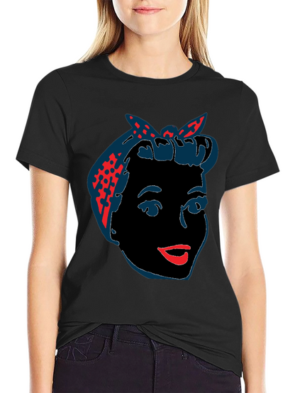 Camiseta Negra con Diseño Retro de Mujer