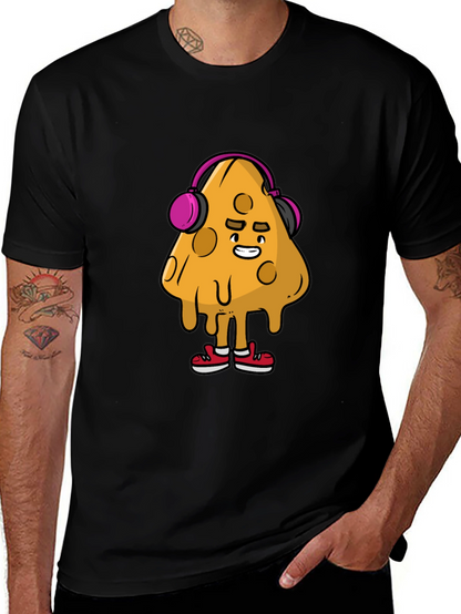 Camiseta Negra con Diseño Divertido de Queso con Auriculares
