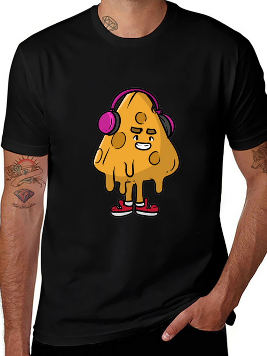 Camiseta Negra con Diseño Divertido de Queso con Auriculares