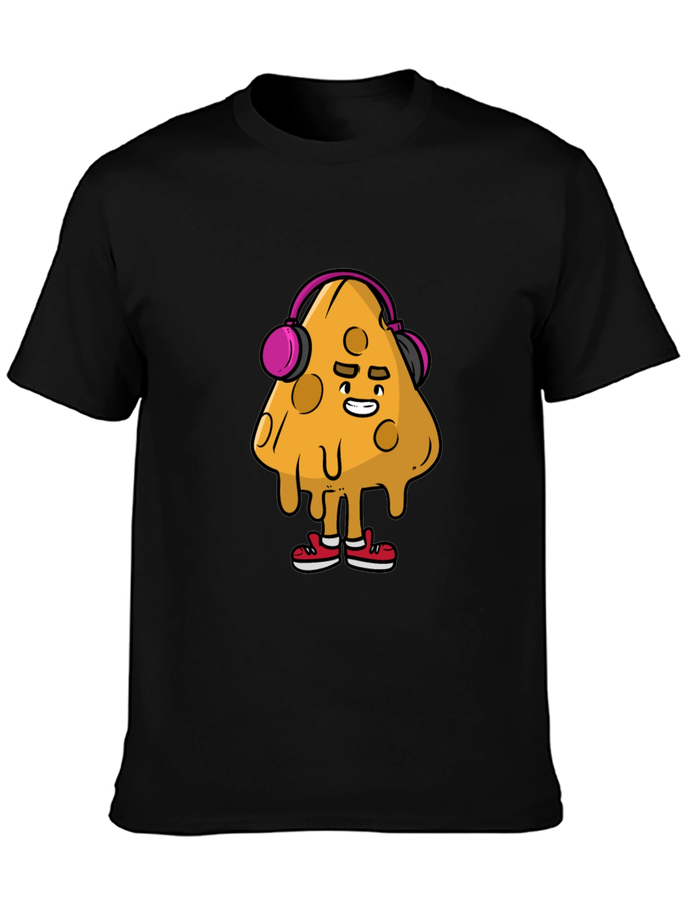 Camiseta Negra con Diseño Divertido de Queso con Auriculares