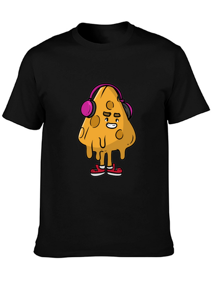 Camiseta Negra con Diseño Divertido de Queso con Auriculares