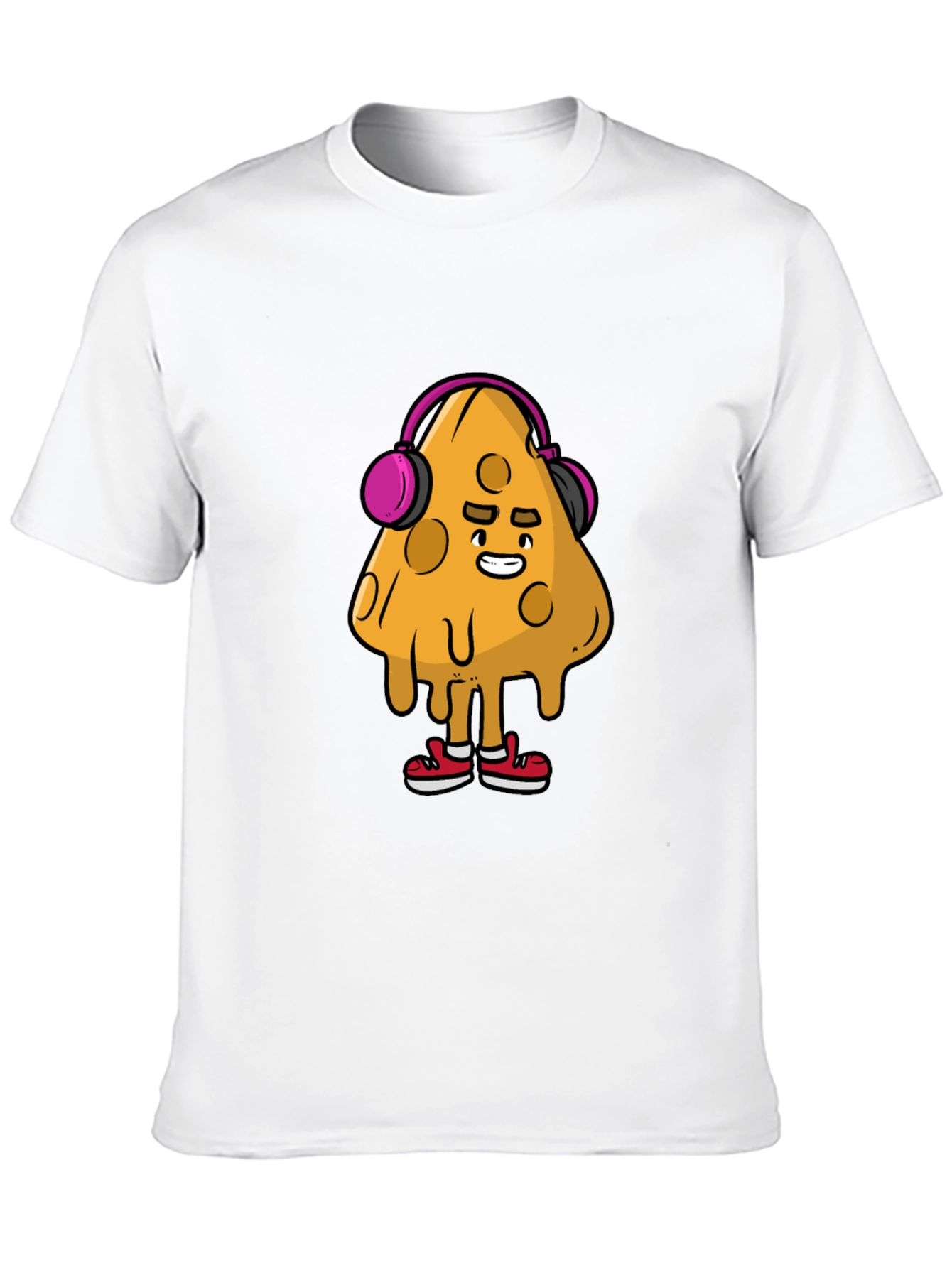 Camiseta Negra con Diseño Divertido de Queso con Auriculares