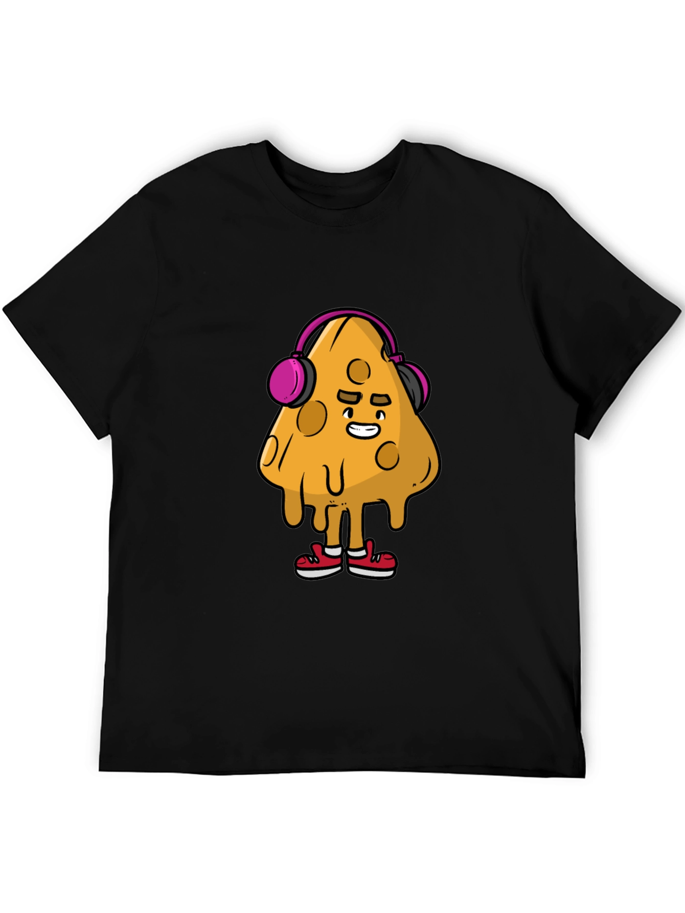 Camiseta Negra con Diseño Divertido de Queso con Auriculares