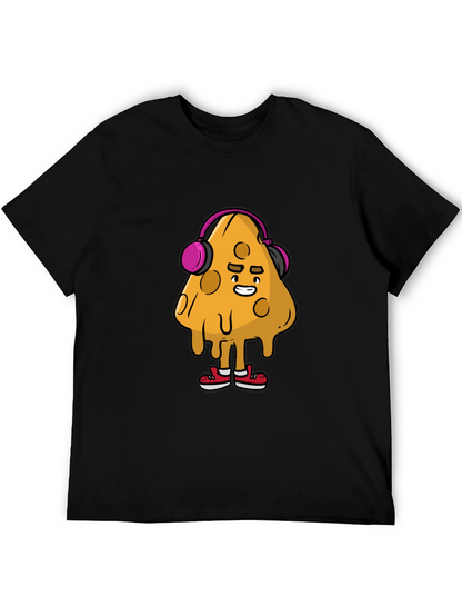 Camiseta Negra con Diseño Divertido de Queso con Auriculares