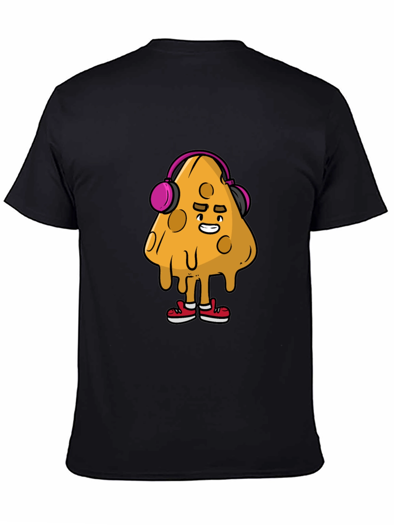 Camiseta Negra con Diseño Divertido de Queso con Auriculares